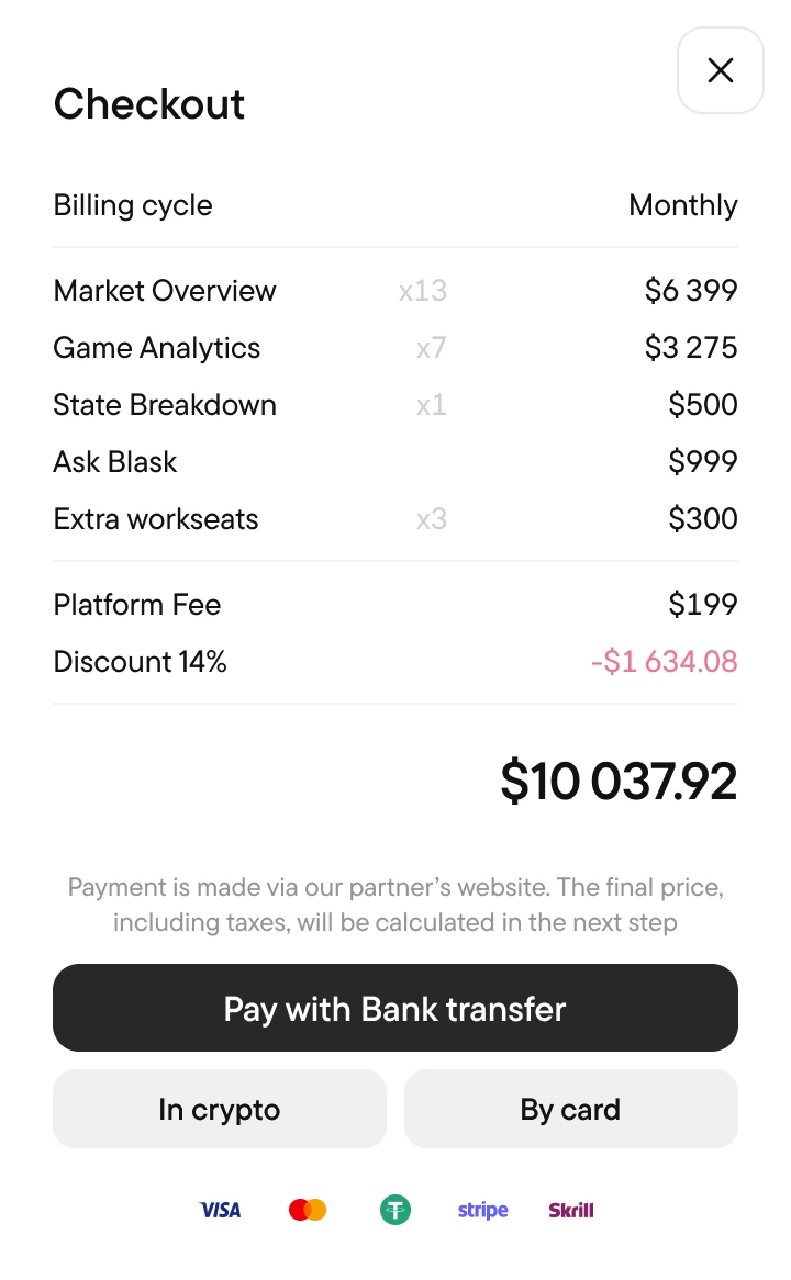 checkout with all payment methods