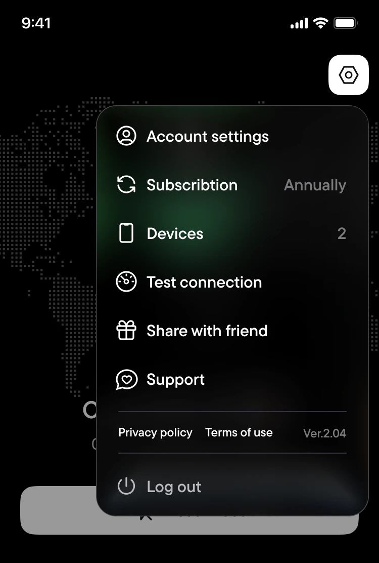settings screen